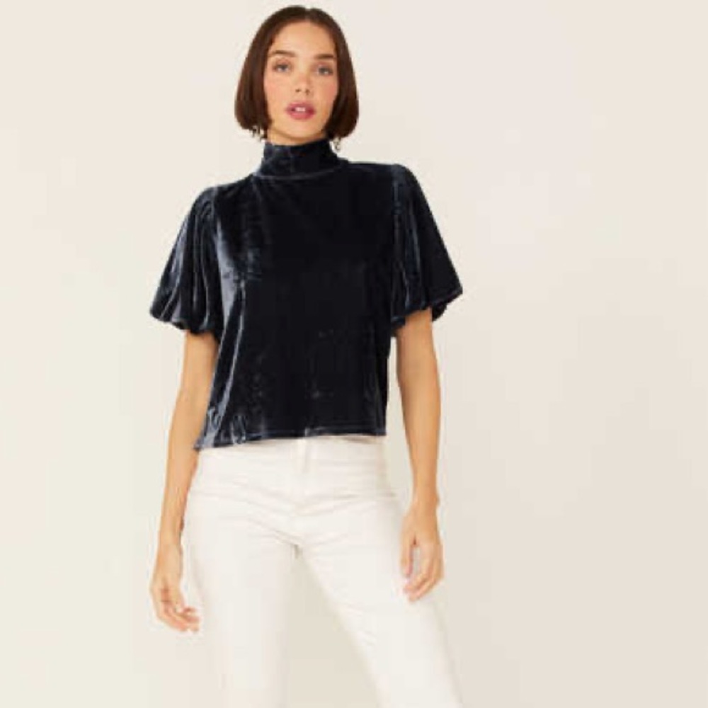 Free People Puff Sleeve Velvet Top